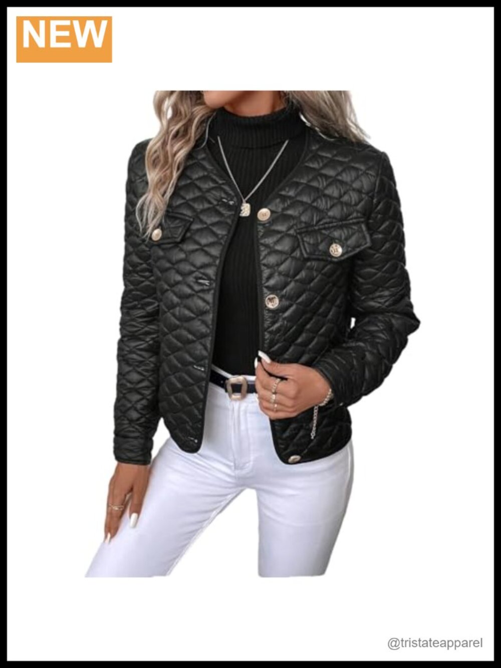 Quilted Cotton Cropped Jacket Women Button Long Sleeve V Neck Casual Winter Coat